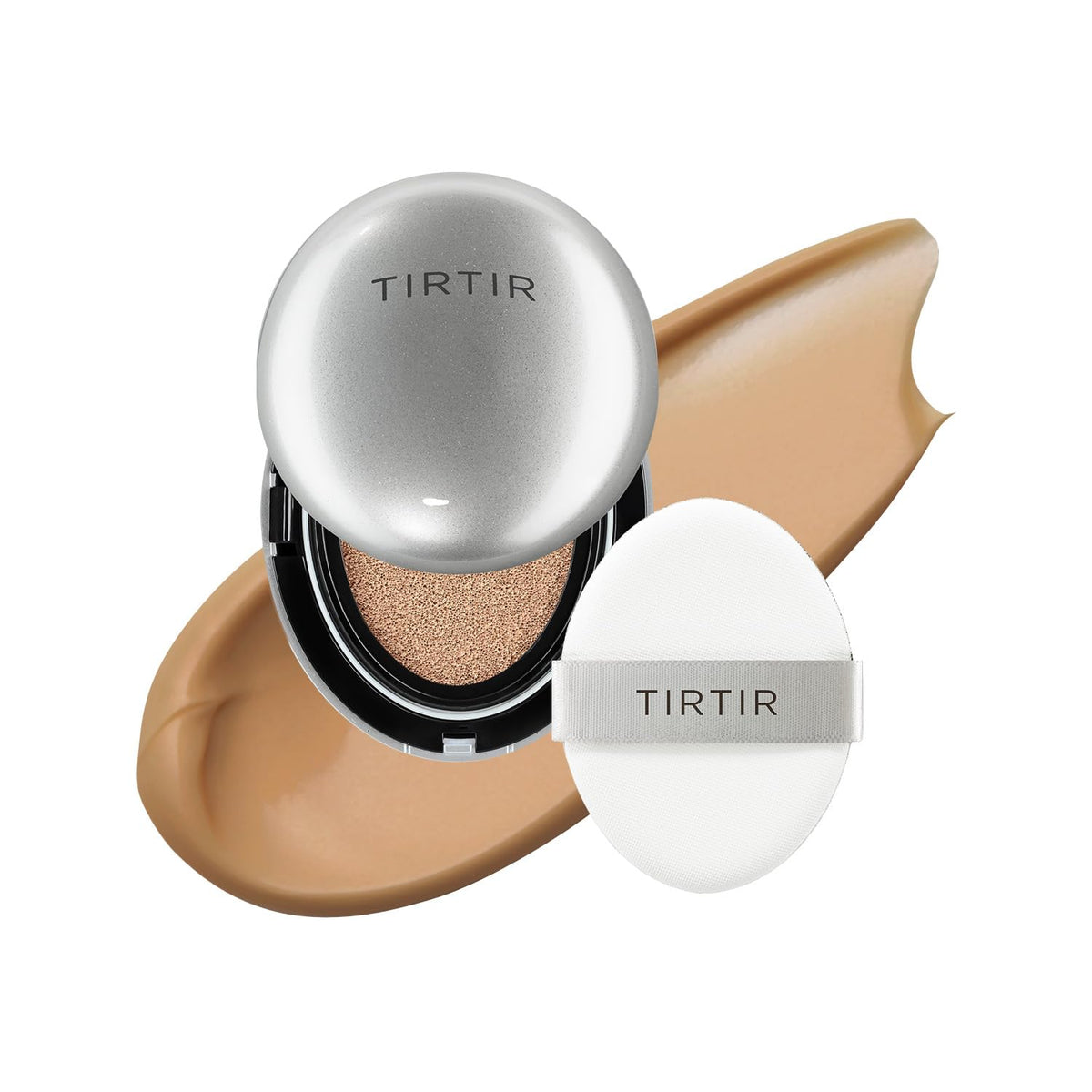 TIRTIR Mask Fit Aura Silver Cushion Foundation | Semi-glow Finish, Natural Coverage, Moisturizing, Lightweight, Korean cushion foundation (#21W Natural Ivory, Full Size, 0.63 Fl Oz)
