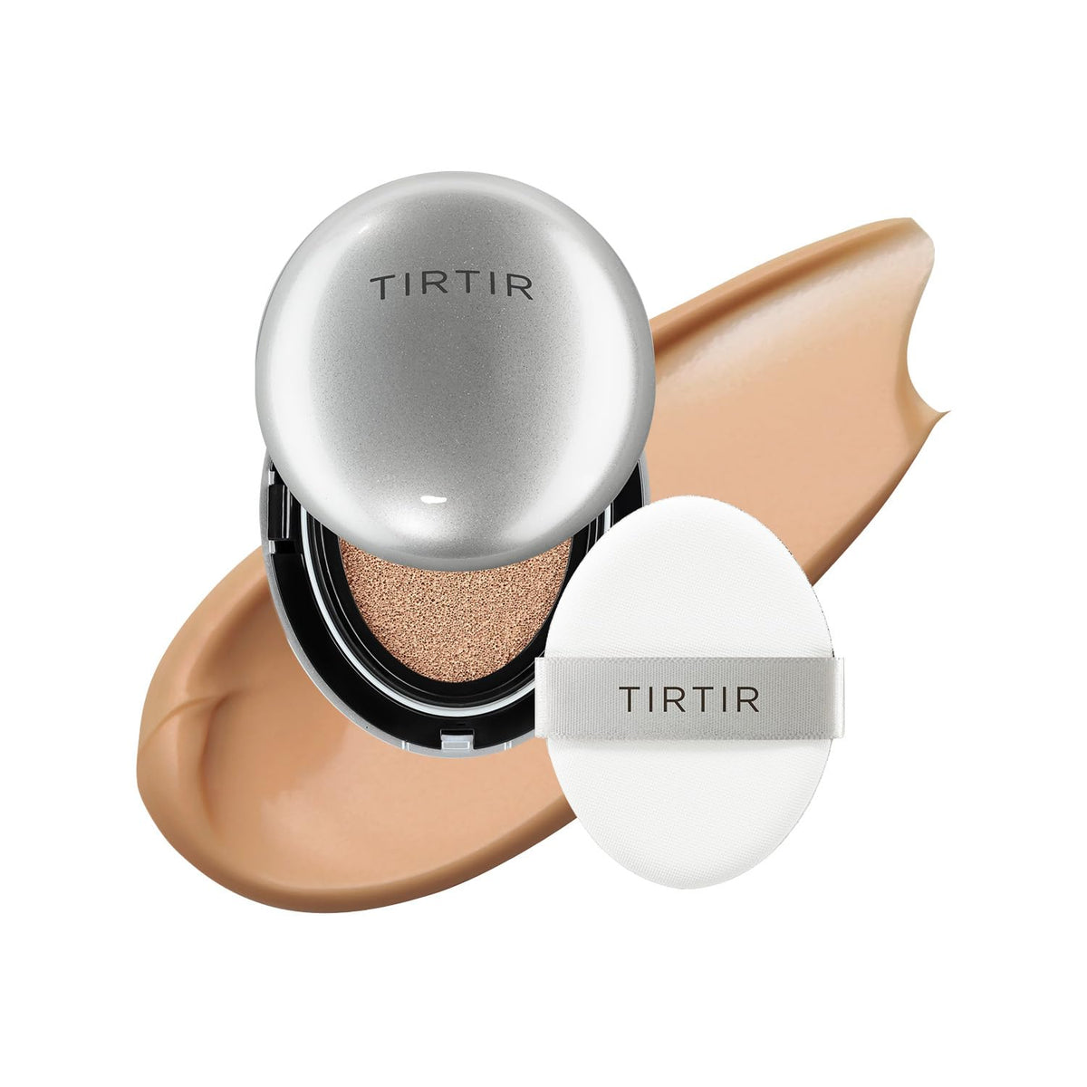 TIRTIR Mask Fit Aura Silver Cushion Foundation | Semi-glow Finish, Natural Coverage, Moisturizing, Lightweight, Korean cushion foundation (#21W Natural Ivory, Full Size, 0.63 Fl Oz)