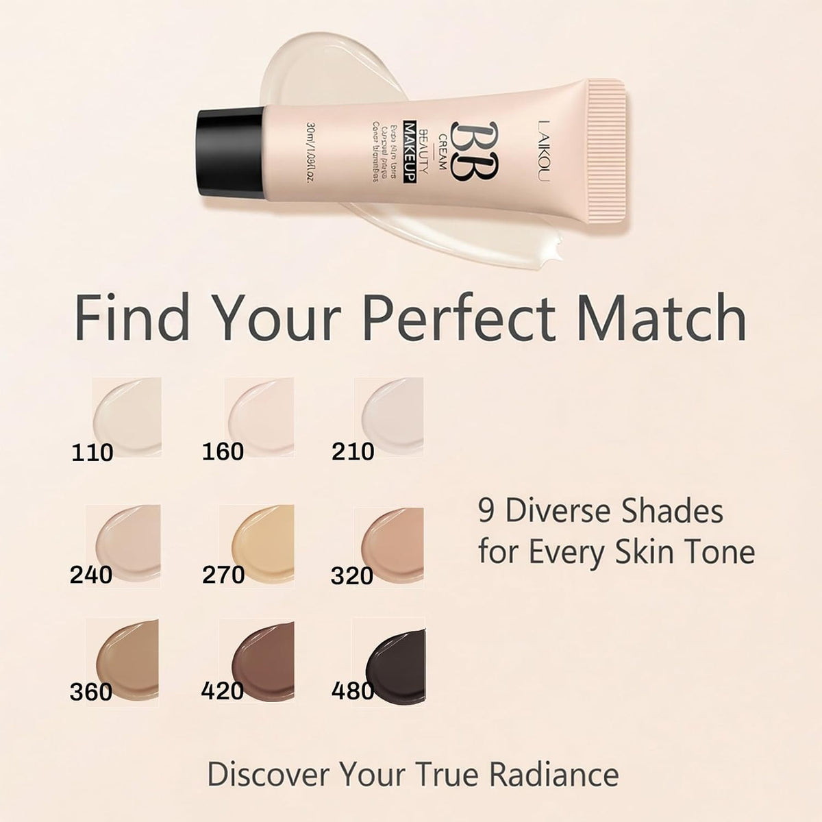 Korean BB Cream & Foundation 2-in-1 - Buildable Coverage Tinted Moisturizer with SPF, for a Natural Matte Finish & All-Day Wear (320 Tan)