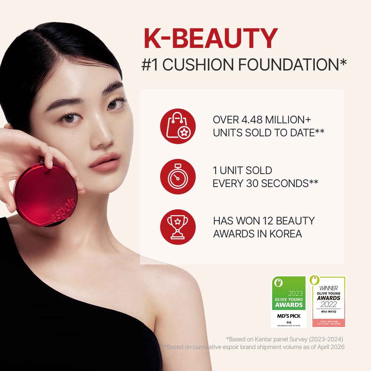 ESPOIR Be Velvet Cushion Foundation #23 Beige | Quick and Easy Coverage with Long-lasting Color by Zero Oxidation, Velvety Smooth Finish & Lightweight Formula, Vegan, Korean Makeup, 0.46 oz