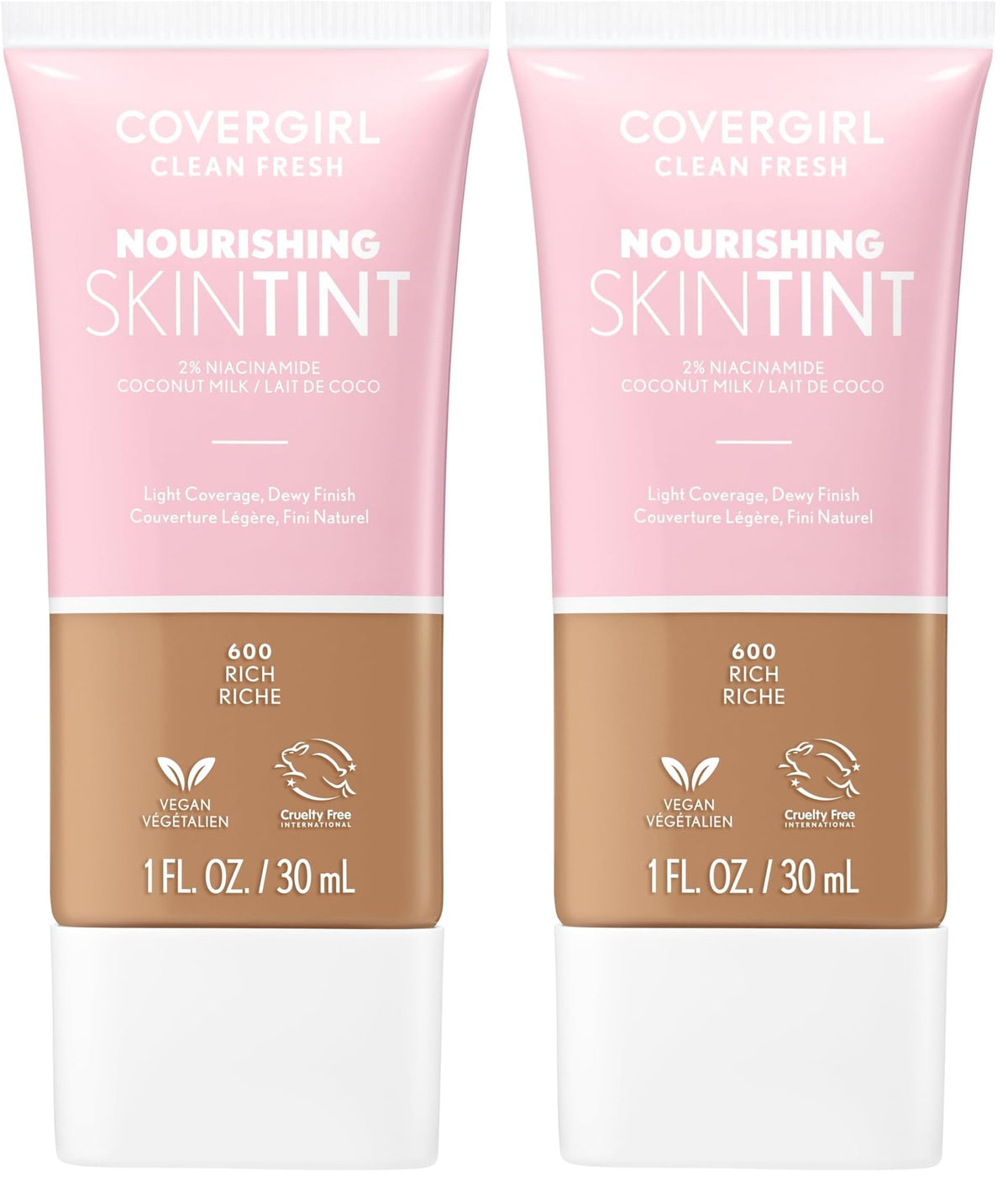 COVERGIRL Clean Fresh Nourishing Skin Tint, 550 Light/Medium, Liquid Foundation, Dewy Finish, Infused with Coconut & Aloe, Vegan Formula