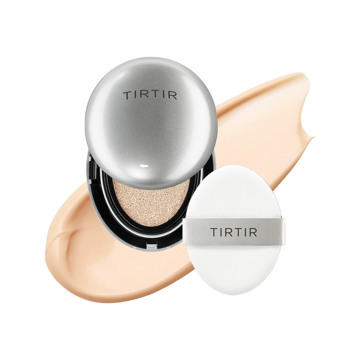 TIRTIR Mask Fit Aura Silver Cushion Foundation | Semi-glow Finish, Natural Coverage, Moisturizing, Lightweight, Korean cushion foundation (#21W Natural Ivory, Full Size, 0.63 Fl Oz)