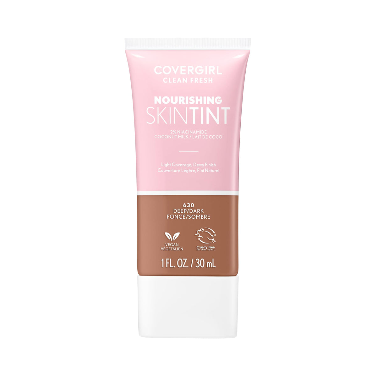 COVERGIRL Clean Fresh Nourishing Skin Tint, 550 Light/Medium, Liquid Foundation, Dewy Finish, Infused with Coconut & Aloe, Vegan Formula