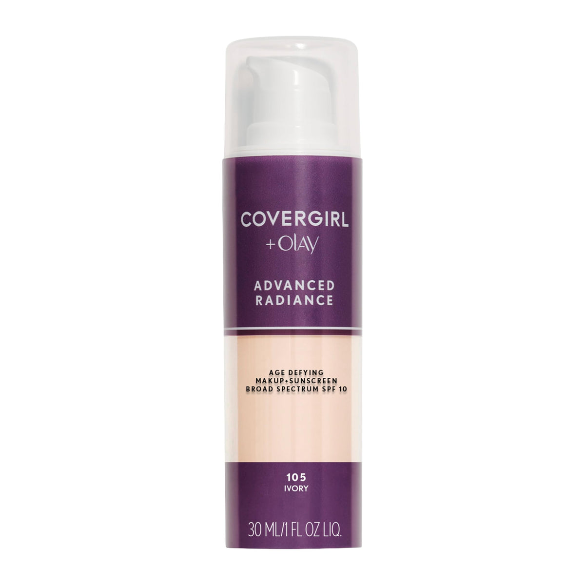COVERGIRL Advanced Radiance Age-Defying Liquid Foundation Makeup | Anti-Aging, Age-Defying Formula, Buildable Coverage (Packaging May Vary) | 110 Classic Ivory | 1 fl oz (Pack of 1)