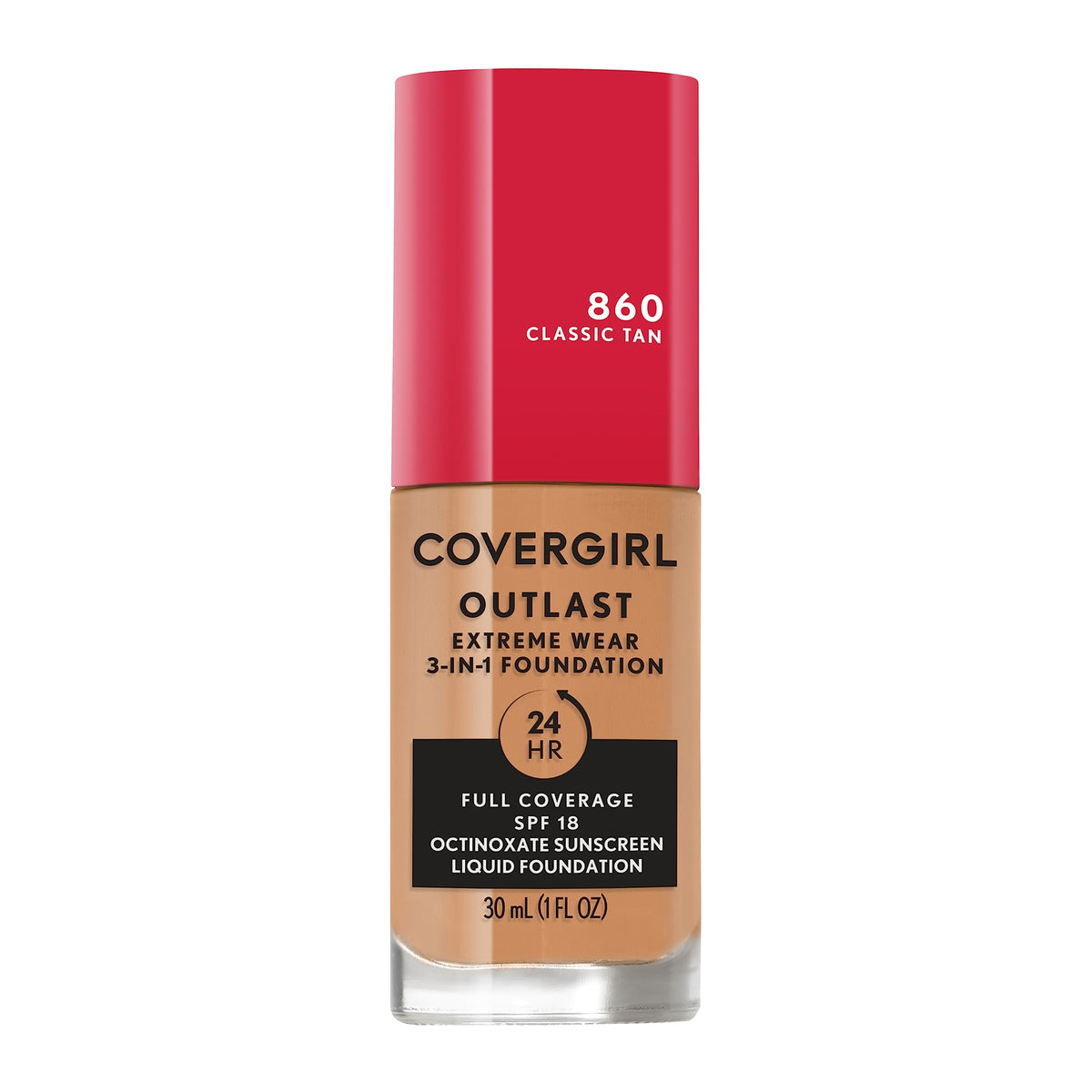 Covergirl Outlast Extreme Wear 3-in-1 Full Coverage Liquid Foundation, SPF 18 Sunscreen, Ivory, 1 Fl. Oz.