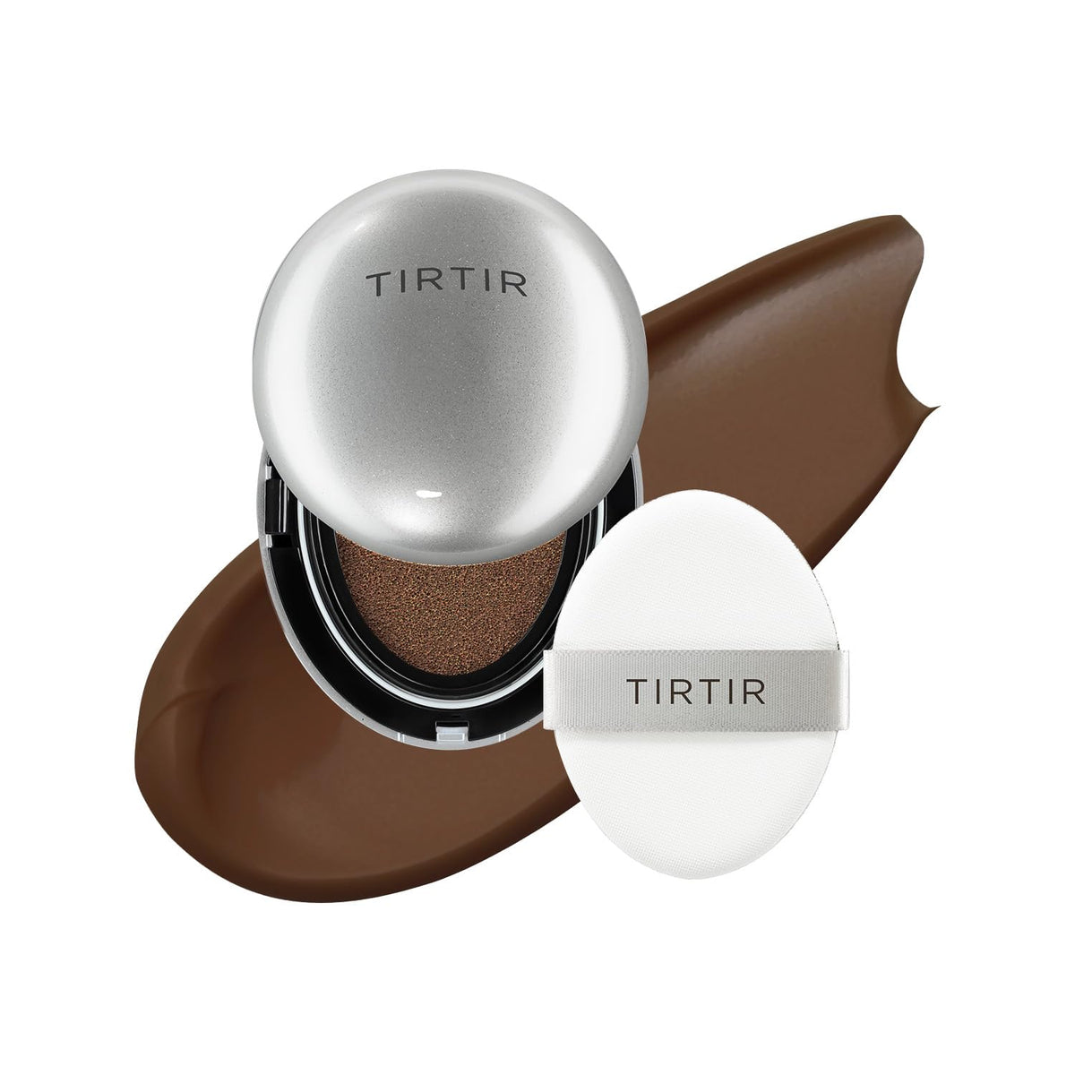 TIRTIR Mask Fit Aura Silver Cushion Foundation | Semi-glow Finish, Natural Coverage, Moisturizing, Lightweight, Korean cushion foundation (#21W Natural Ivory, Full Size, 0.63 Fl Oz)