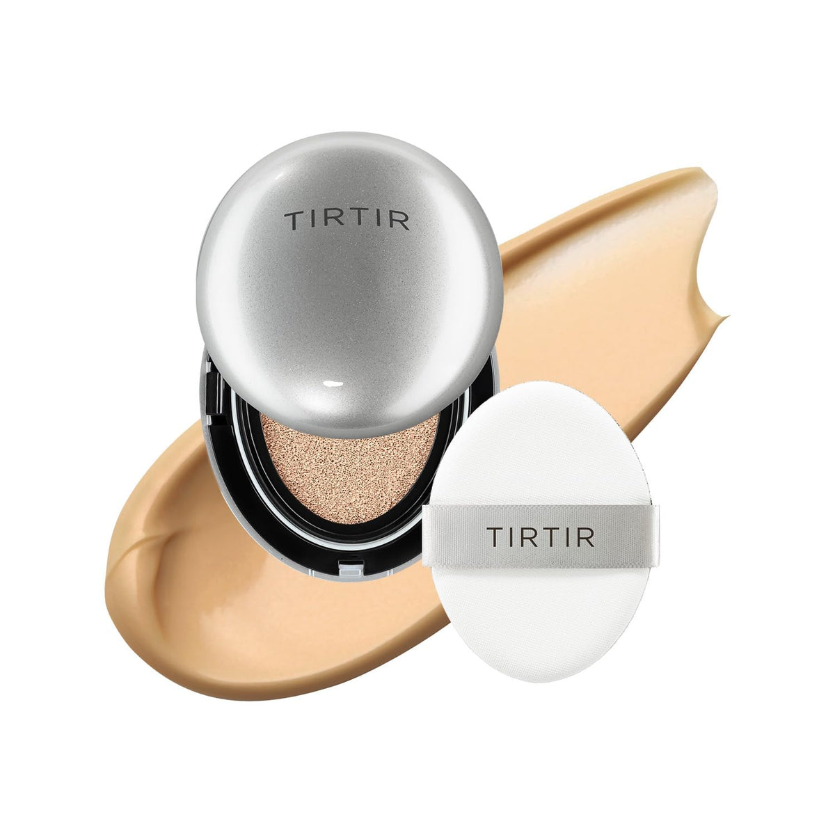 TIRTIR Mask Fit Aura Silver Cushion Foundation | Semi-glow Finish, Natural Coverage, Moisturizing, Lightweight, Korean cushion foundation (#21W Natural Ivory, Full Size, 0.63 Fl Oz)
