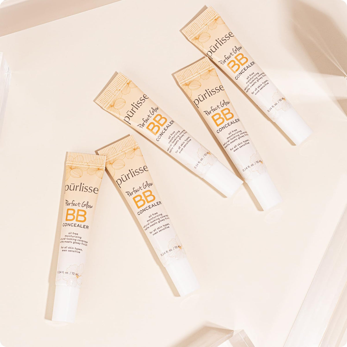 pūrlisse Perfect Glow BB Cream Concealer - Hydrating Under Eye Concealer with Jasmine and Goji & Hawthorn Berry - Oil Free Makeup for Dark Circles, Redness & Fine Lines - Light (0.34 oz)