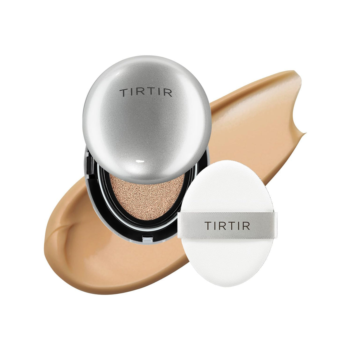 TIRTIR Mask Fit Aura Silver Cushion Foundation | Semi-glow Finish, Natural Coverage, Moisturizing, Lightweight, Korean cushion foundation (#21W Natural Ivory, Full Size, 0.63 Fl Oz)