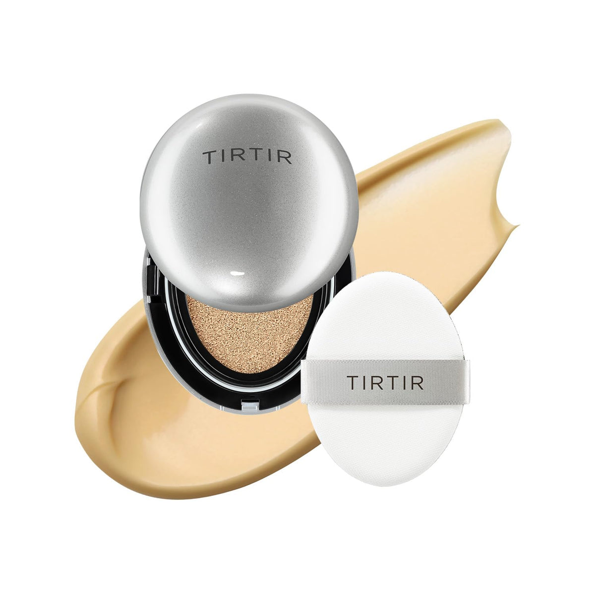 TIRTIR Mask Fit Aura Silver Cushion Foundation | Semi-glow Finish, Natural Coverage, Moisturizing, Lightweight, Korean cushion foundation (#21W Natural Ivory, Full Size, 0.63 Fl Oz)