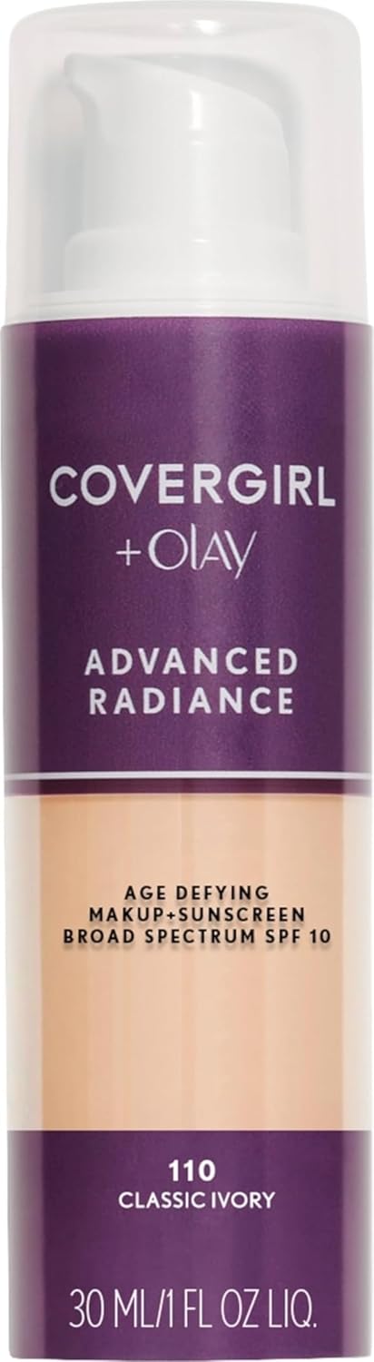 COVERGIRL Advanced Radiance Age-Defying Liquid Foundation Makeup | Anti-Aging, Age-Defying Formula, Buildable Coverage (Packaging May Vary) | 110 Classic Ivory | 1 fl oz (Pack of 1)