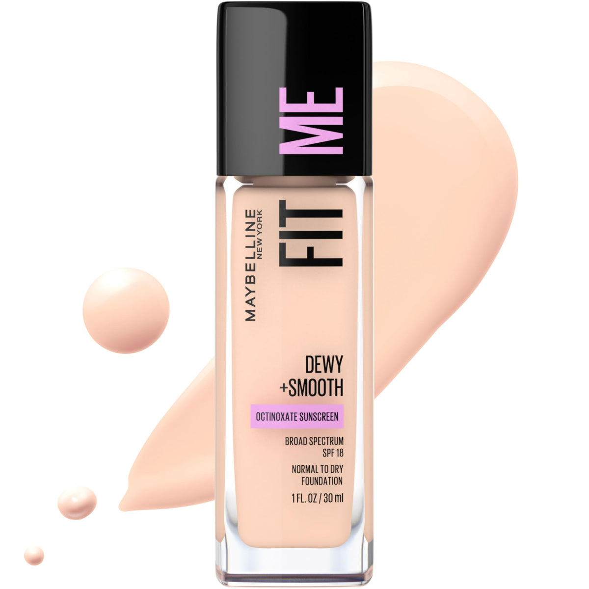 Maybelline Fit Me Dewy + Smooth Liquid Foundation Makeup, Classic Ivory, 1 Count (Packaging May Vary)