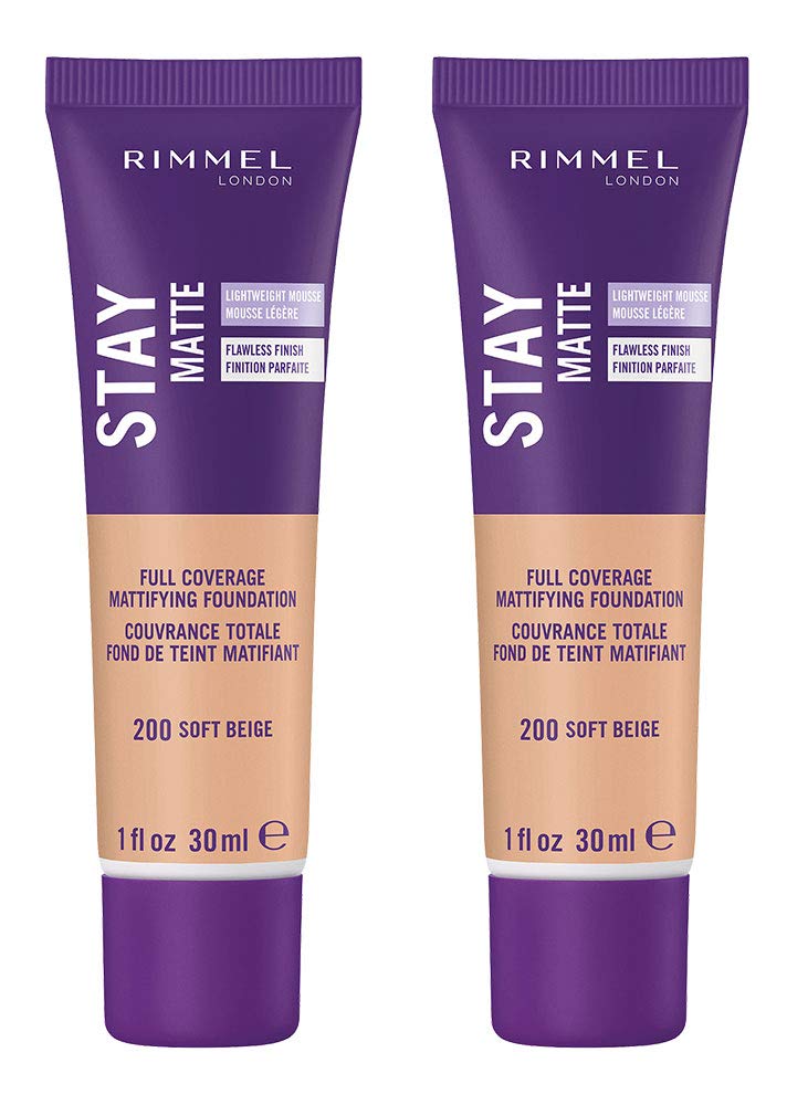 Rimmel London Stay Matte Liquid Mousse - 200 Soft Beige - Foundation, Lightweight, Shine Control, Oil-Free, 1oz