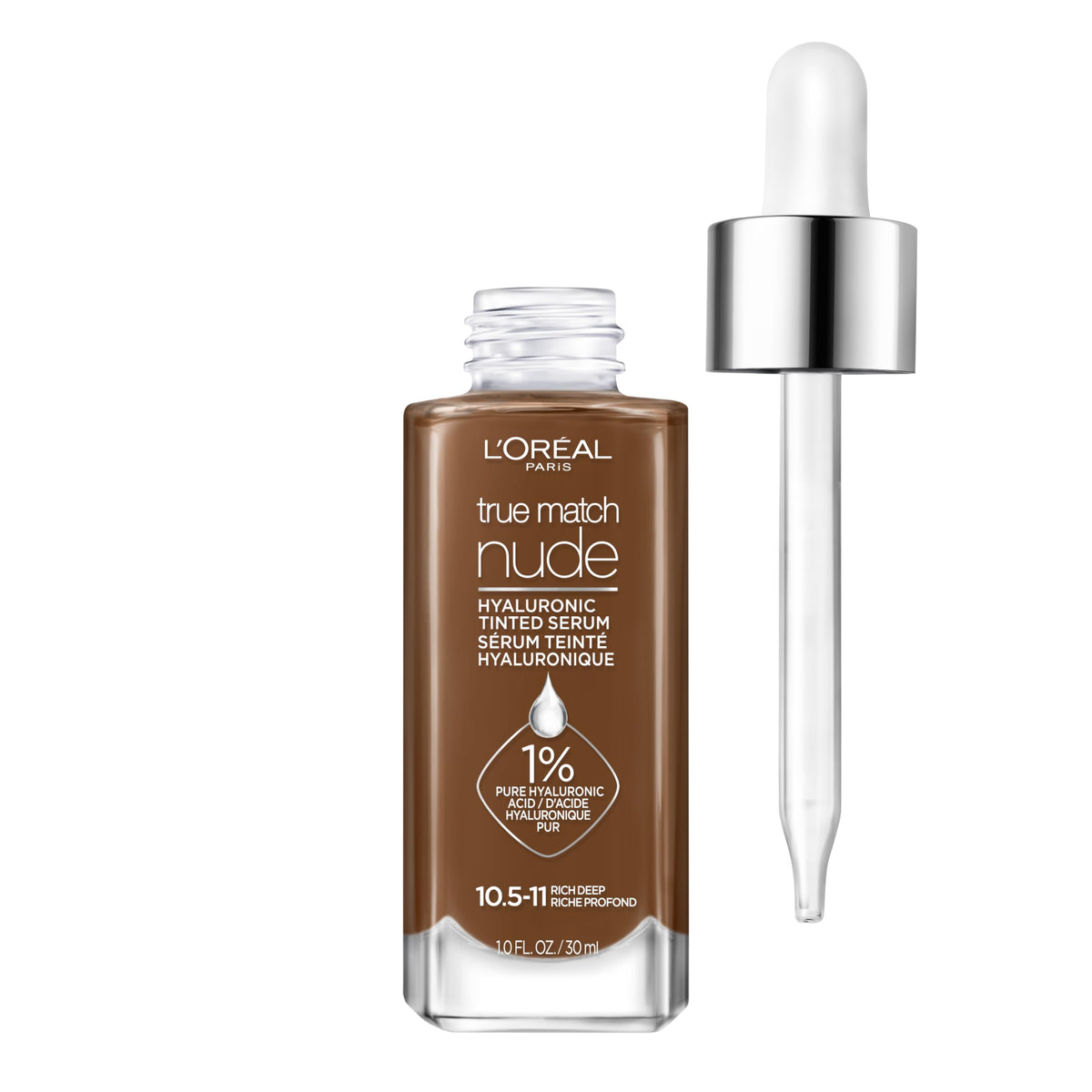 L'Oreal Paris True Match Nude Hyaluronic Tinted Serum Foundation with 1% Hyaluronic acid, Light 2-3, 1 fl. oz.