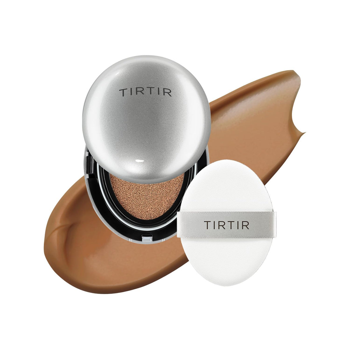 TIRTIR Mask Fit Aura Silver Cushion Foundation | Semi-glow Finish, Natural Coverage, Moisturizing, Lightweight, Korean cushion foundation (#21W Natural Ivory, Full Size, 0.63 Fl Oz)