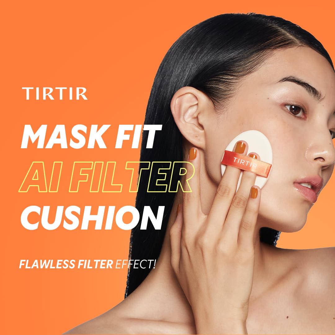 TIRTIR Mask Fit Ai Filter Cushion Foundation | AI-Like Semi-Matte Finish - Up to 72-Hour Medium to Full Coverage Korean BB Cushion Make up Beauty, #21N Ivory, 0.63 Fl Oz