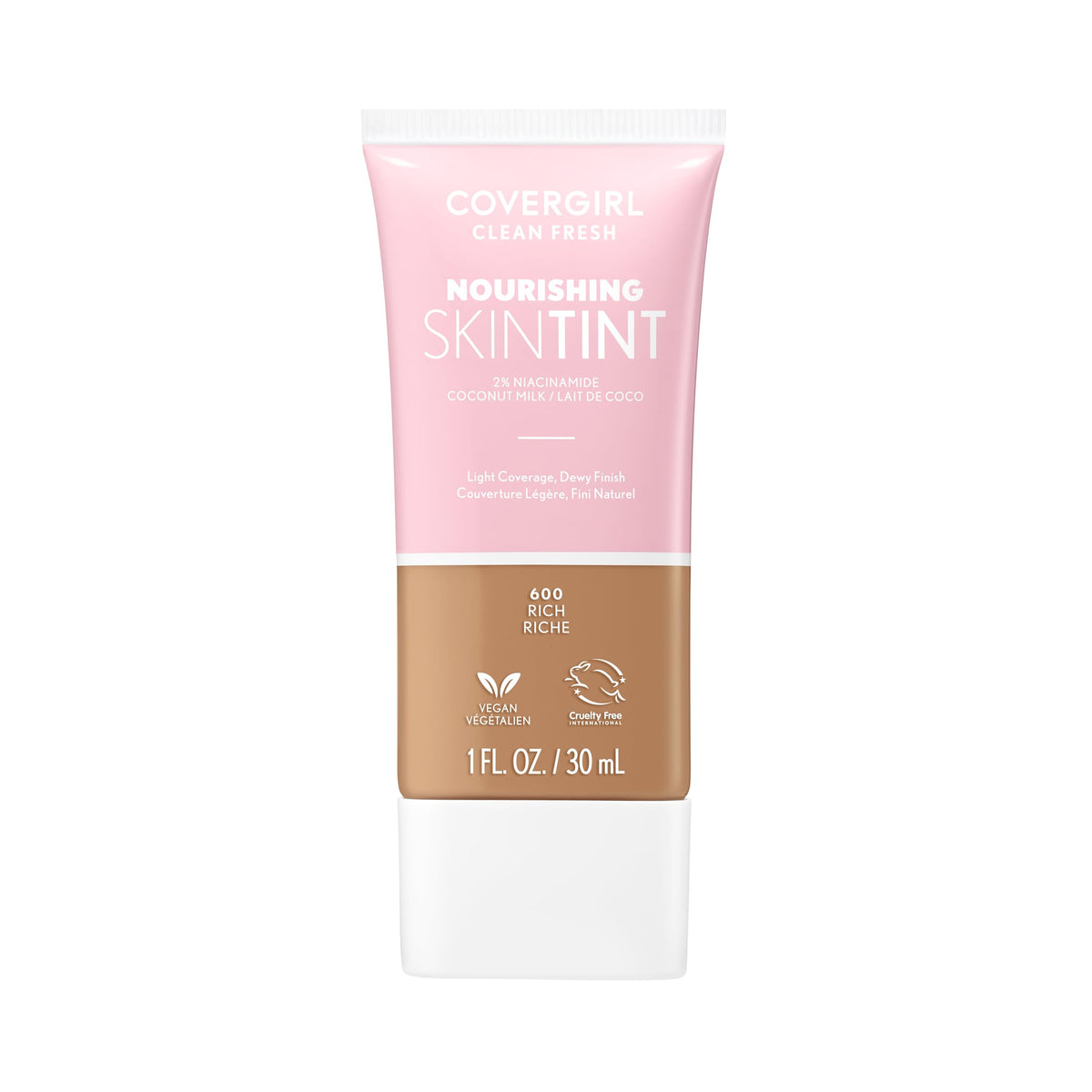 COVERGIRL Clean Fresh Nourishing Skin Tint, 550 Light/Medium, Liquid Foundation, Dewy Finish, Infused with Coconut & Aloe, Vegan Formula