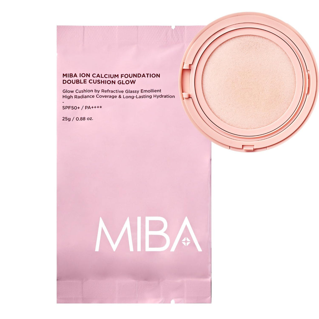 MIBA Ion Calcium Foundation Double Cushion Glow 25 g / 0.88 oz Big Cushion SEASON 3. Long Lasting Cover Effect. Moisture glow. Skin tightening relief. Smooth adhesion. (Lovely #23 Rosy Beige)