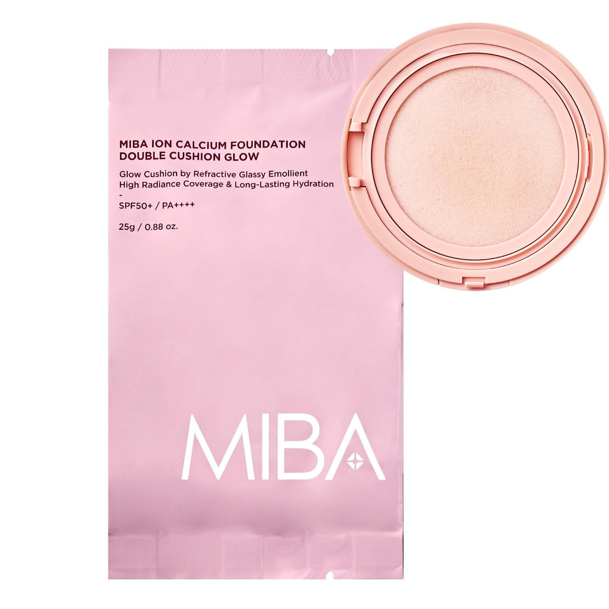 MIBA Ion Calcium Foundation Double Cushion Glow 25 g / 0.88 oz Big Cushion SEASON 3. Long Lasting Cover Effect. Moisture glow. Skin tightening relief. Smooth adhesion. (Lovely #23 Rosy Beige)