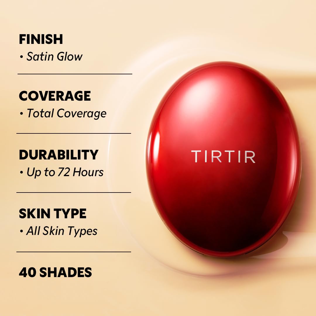 TIRTIR Mask Fit Red Cushion Foundation | Full coverage, Weightless, Skin fit, Satin Glow Finish, Korean Makeup BB Foundation, beauty, Tattoo cover up, Buildable (#21N Ivory, 0.63 Fl Oz)