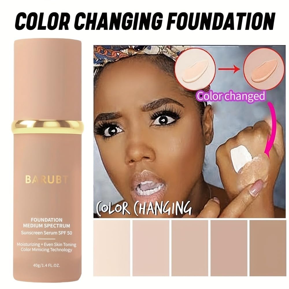 Color Changing Foundation SPF 50, Moisturizing Liquid Makeup 2PCS