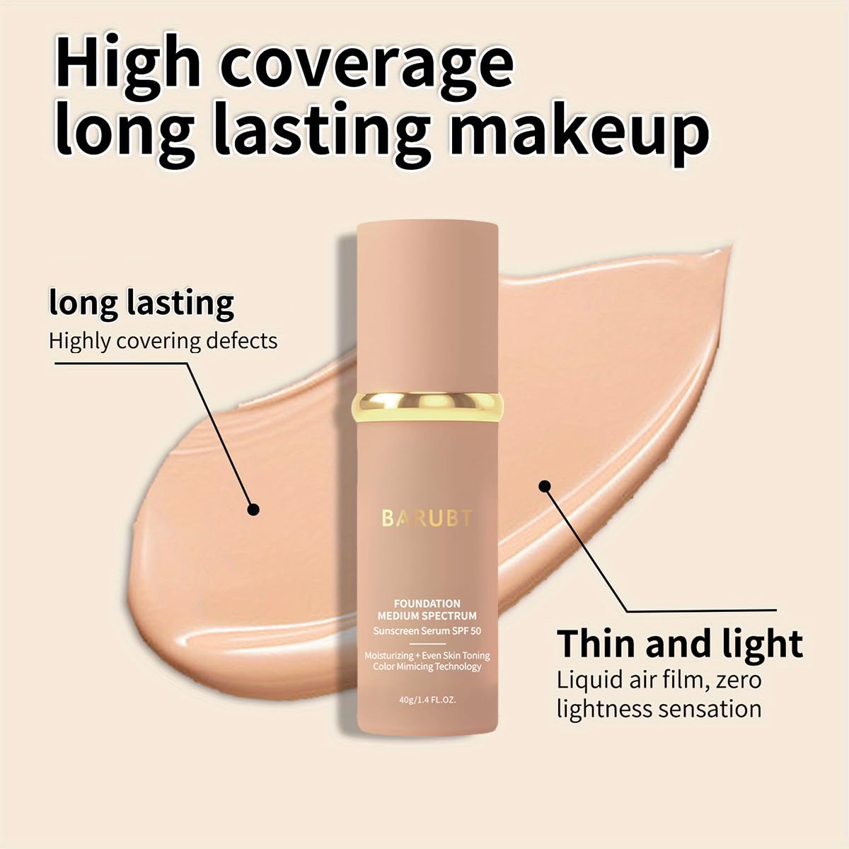 Color Changing Foundation SPF 50, Moisturizing Liquid Makeup 2PCS