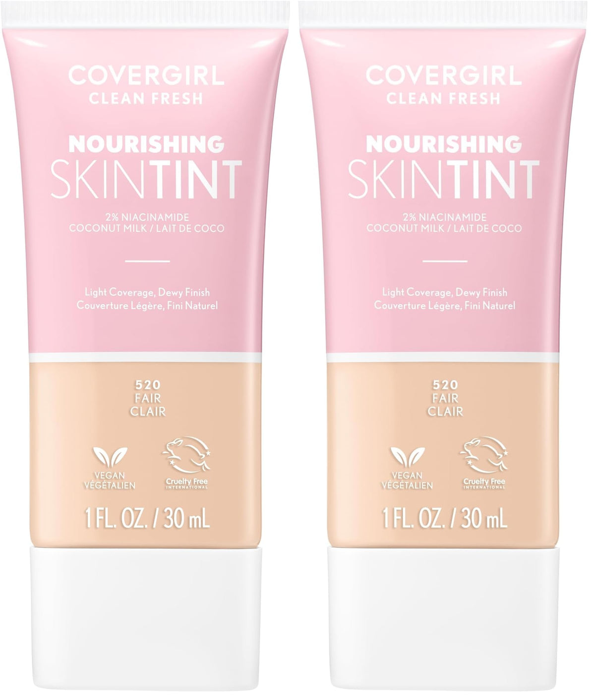COVERGIRL Clean Fresh Nourishing Skin Tint, 550 Light/Medium, Liquid Foundation, Dewy Finish, Infused with Coconut & Aloe, Vegan Formula