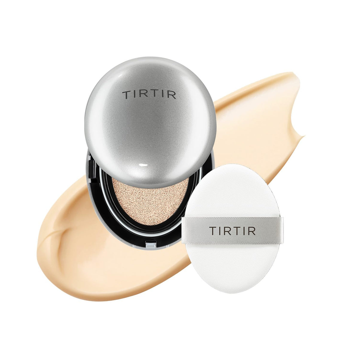 TIRTIR Mask Fit Aura Silver Cushion Foundation | Semi-glow Finish, Natural Coverage, Moisturizing, Lightweight, Korean cushion foundation (#21W Natural Ivory, Full Size, 0.63 Fl Oz)