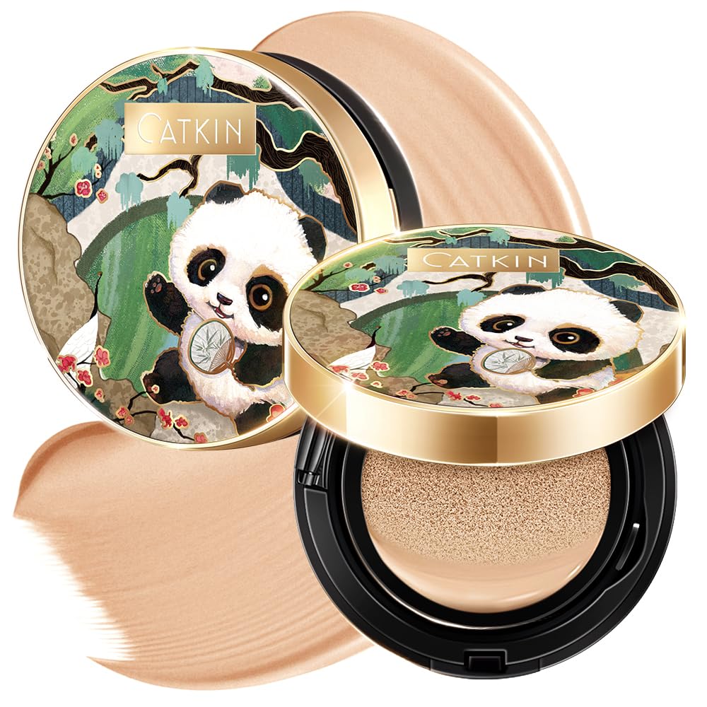 Catkin Phoenix Cushion Foundation Buildable Coverage Anti-Aging Serum Makeup, Sheer Satin Finish, Refill Included, Light Beige 0.46 Oz x 2, C01 NATURAL