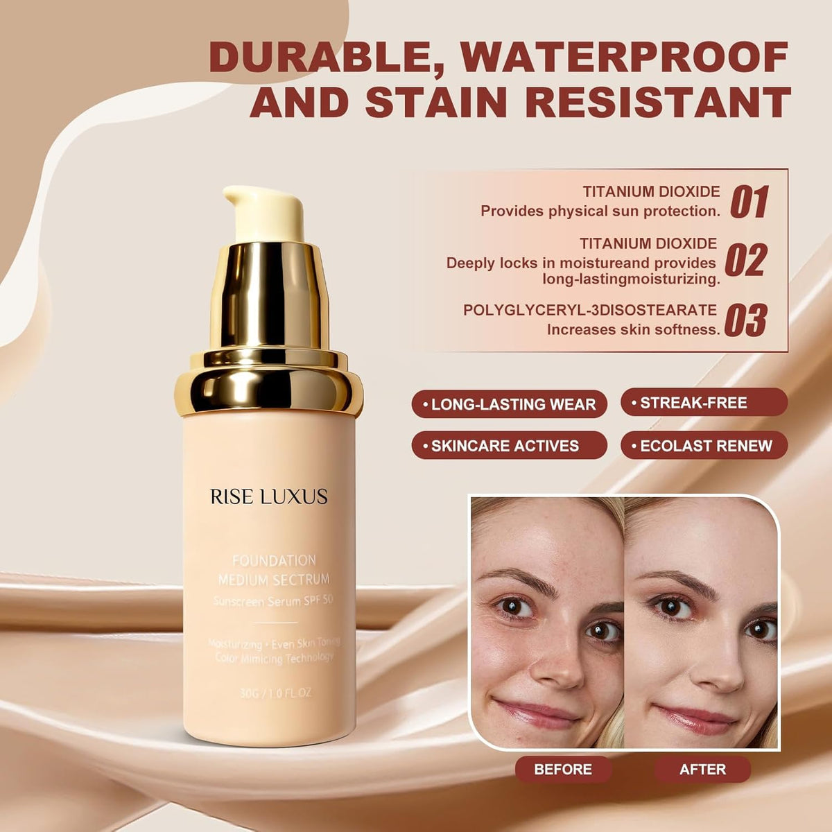 Ultrablend 4 In 1 Foundation, 2025 New Upgrade Match Skin Color Changed Foundation Liquid With Spf 50,Glowing Hydrating, Waterproof for Makeup