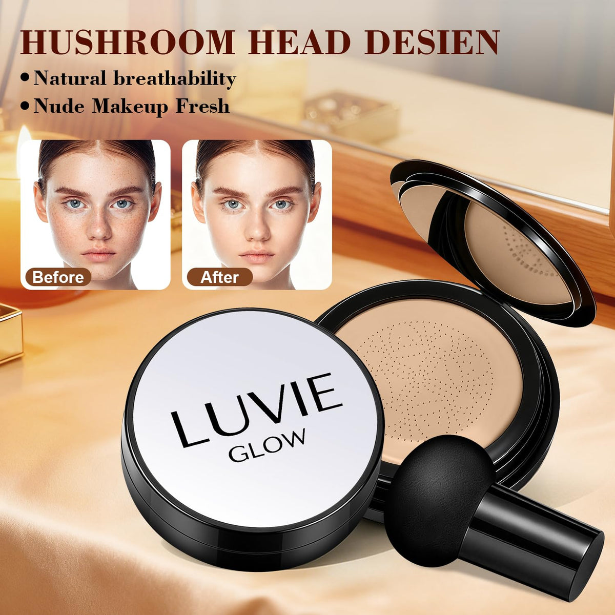 Ideal for Light/Medium Complexions-Makeup Foundation, Mushroom Head Air Cushion-CC Cream For Mature Women,Coverage for All Skin Types,Makeup BB Cream(Natural)