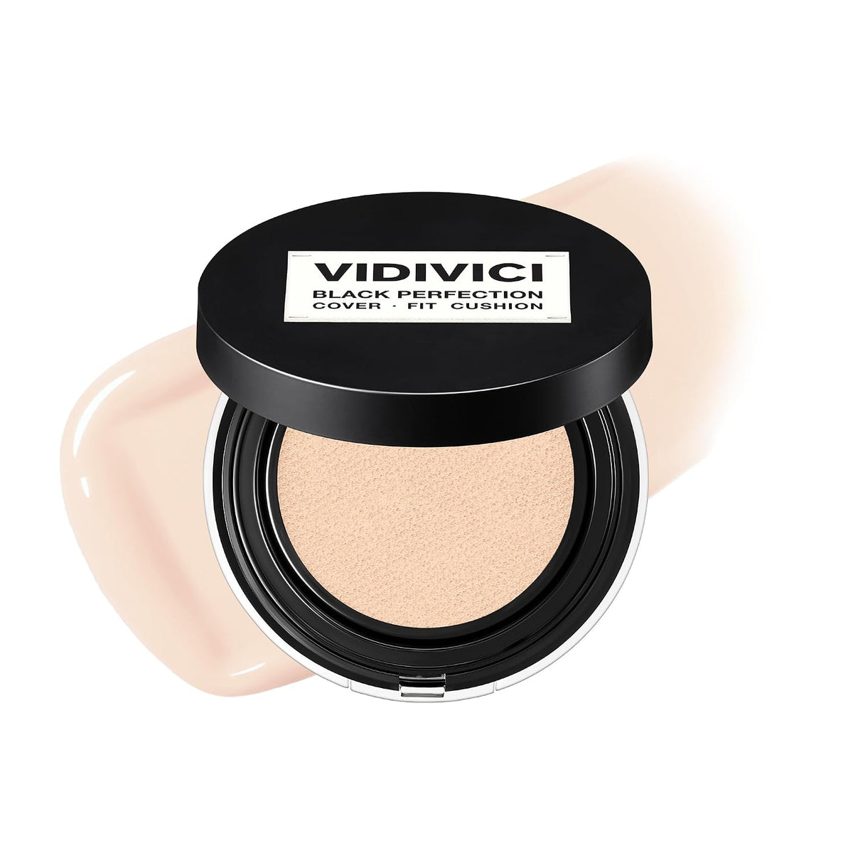 VIDIVICI Black Perfection Cover Fit Cushion | Flawless Slim Coverage Cushion Foundation, Korean Makeup, Sweat-Resistant, Semi-Matte Finish, Long-Lasting, Bulidable, 0.45 Oz. (No. 19N Porcelain)