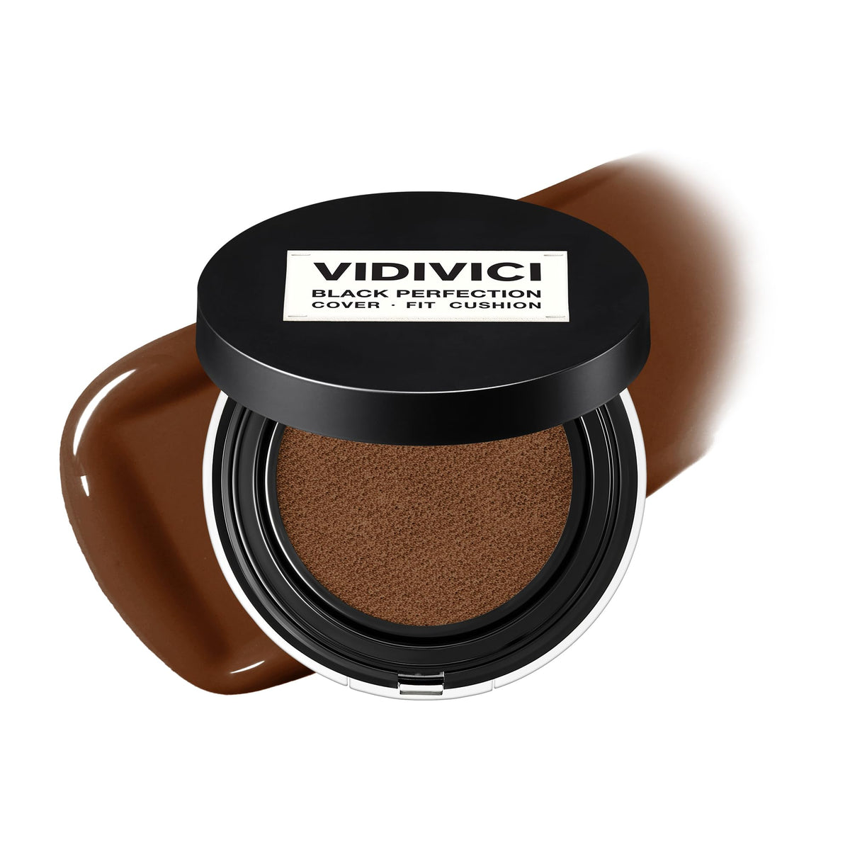 VIDIVICI Black Perfection Cover Fit Cushion | Flawless Slim Coverage Cushion Foundation, Korean Makeup, Sweat-Resistant, Semi-Matte Finish, Long-Lasting, Bulidable, 0.45 Oz. (No. 19N Porcelain)