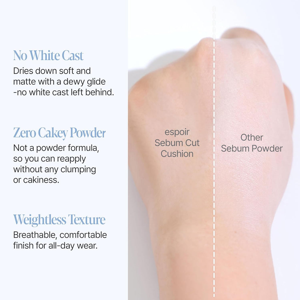 ESPOIR Be Velvet Sebum Cut Cooling Cushion, Mattifying & Pore-Blurring, Gel-to-Powder Formula, Sebum & Oil Control, Sweat-Proof, No White Cast, Summer Essentials