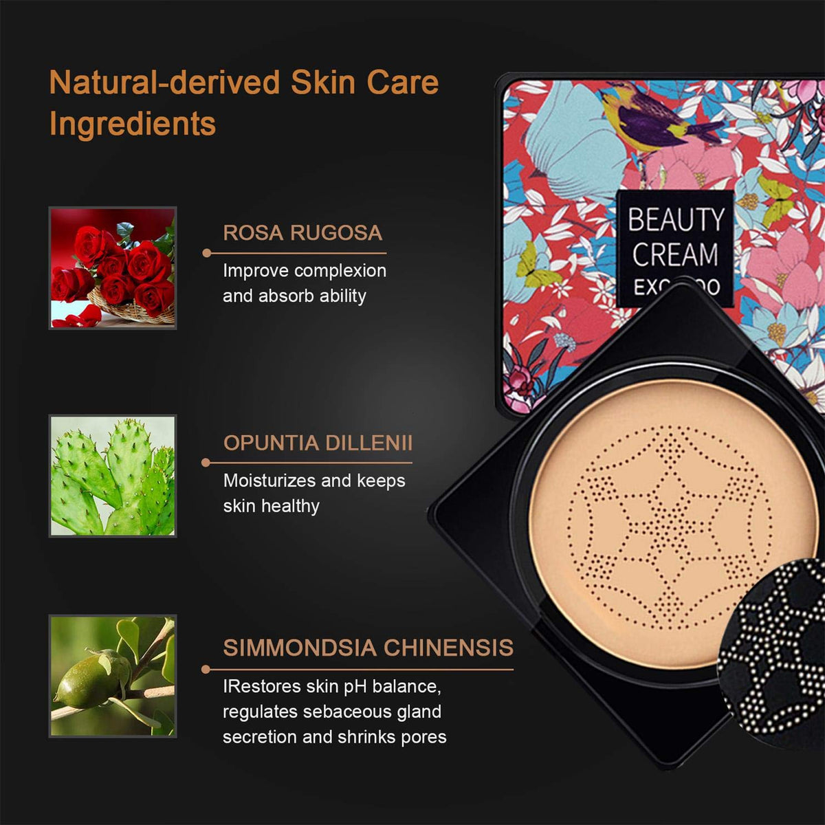 Mushroom Head Air Cushion CC Cream Foundation, Moisturizing BB Cream, Long Lasting Matte Concealer with 2PCS Mushroom Head Sponges