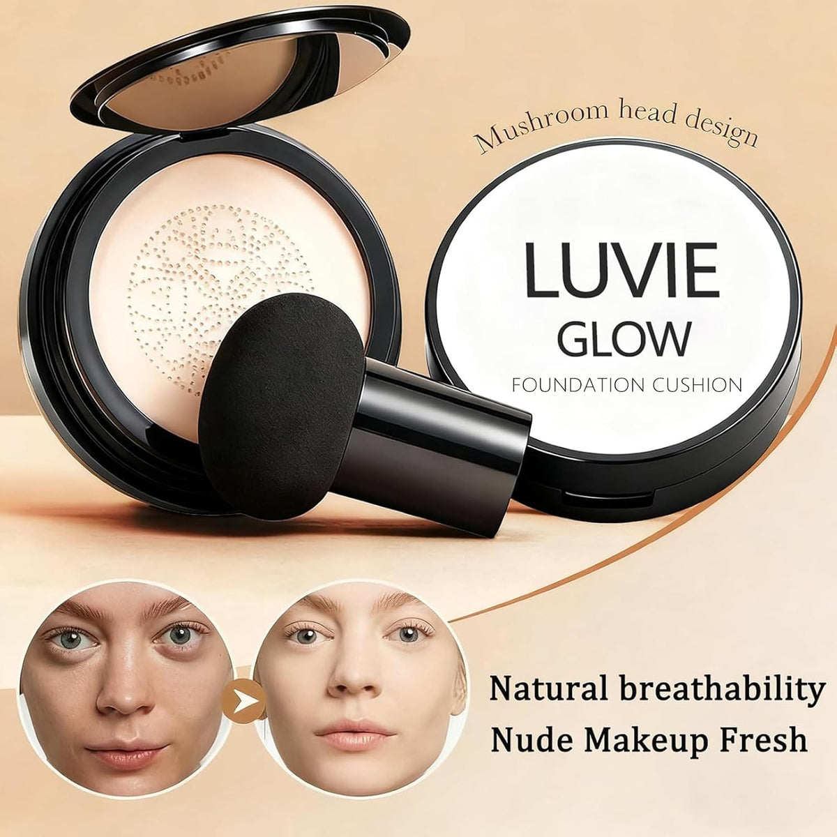 Foundation for Older Women | Warm - Perfect for Light/Medium Complexions | 2026 New Mushroom Head Air Cushion CC Cream Long-Lasting Full Coverage BB Cream | Moisturizing Even Skin for Mature Skin