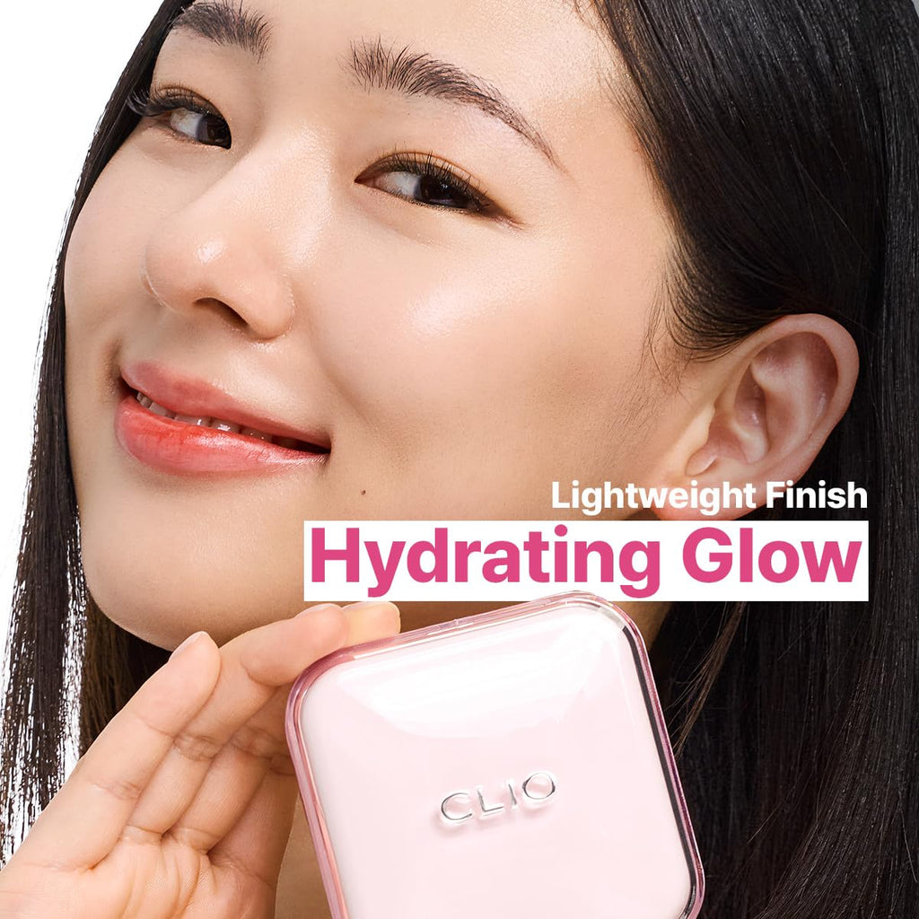 CLIO Kill Cover Mesh Glow Essential Cushion Foundation, Buildable Ultra-Fit Coverage with Glow Finish, Long-Lasting Hydration, Flawless Cover for Sensitive & Dry Skin, Korean Foundation (23N GINGER)