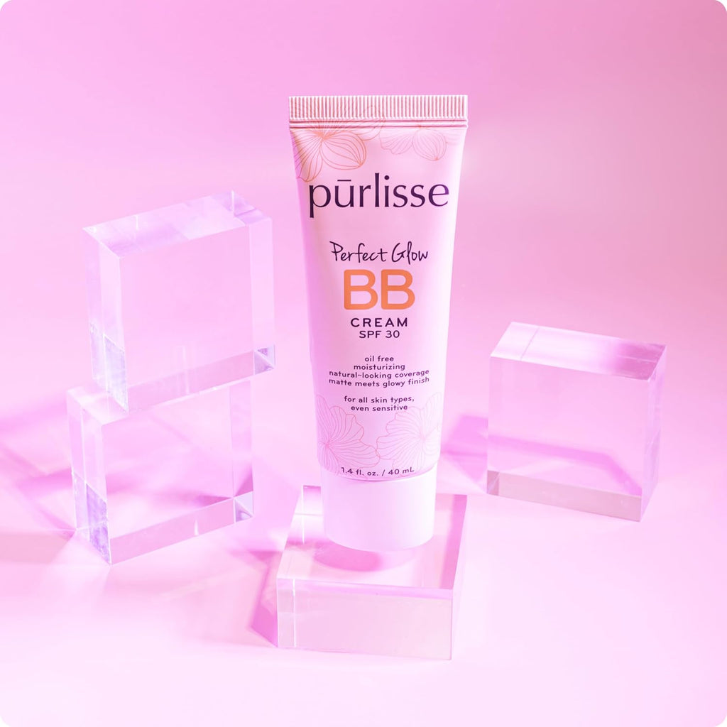 pūrlisse Perfect Glow BB Cream SPF 30 - Luminous Matte Tinted Moisturizer with SPF - Korean Skin Care Formula with Goji & Hawthorn Berry to Hydrate, Brighten & Even Skin - Light Medium (1.4 oz)