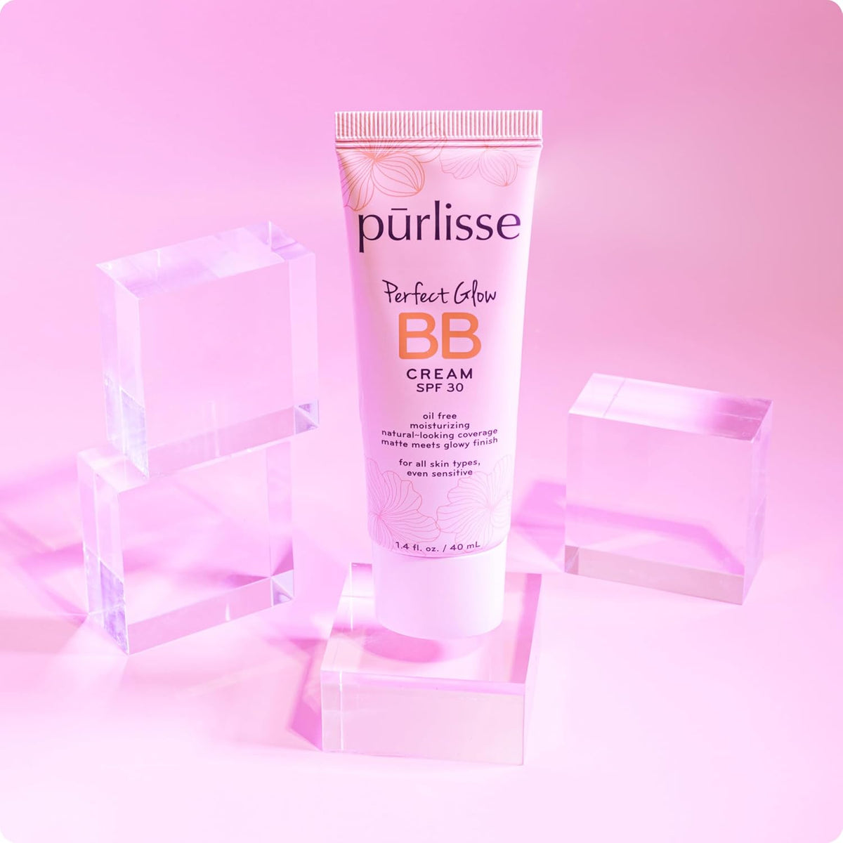pūrlisse Perfect Glow BB Cream SPF 30 - Luminous Matte Tinted Moisturizer with SPF - Korean Skin Care Formula with Goji & Hawthorn Berry to Hydrate, Brighten & Even Skin - Light Medium (1.4 oz)