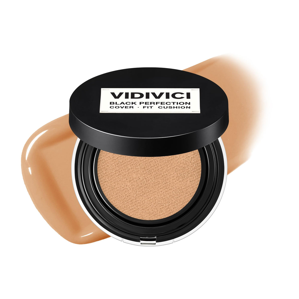 VIDIVICI Black Perfection Cover Fit Cushion | Flawless Slim Coverage Cushion Foundation, Korean Makeup, Sweat-Resistant, Semi-Matte Finish, Long-Lasting, Bulidable, 0.45 Oz. (No. 19N Porcelain)