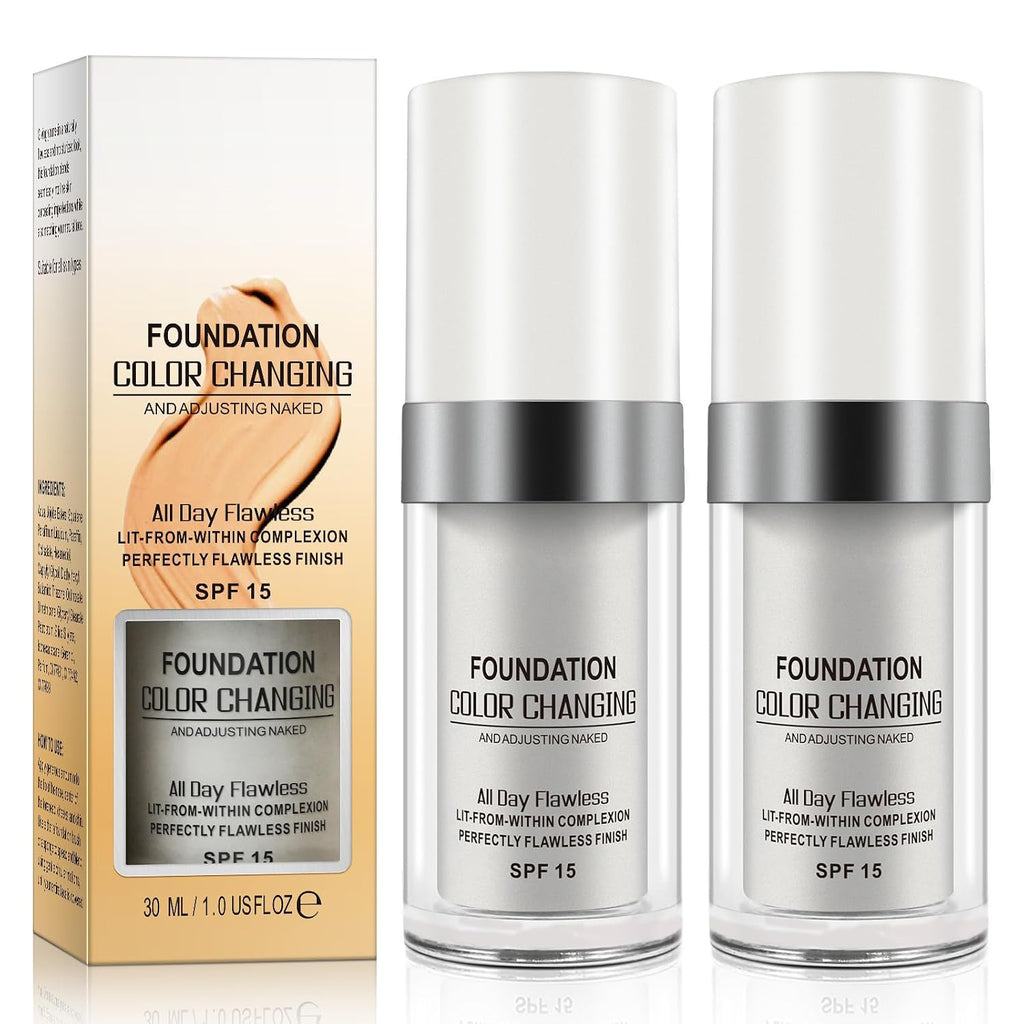 TLM Colour Changing Liquid Foundation Hides Wrinkles & Lines, BB Cream Makeup Base Concealer Cover Moisturizing Fluid for all Skin Tone SPF15, Pack of 2