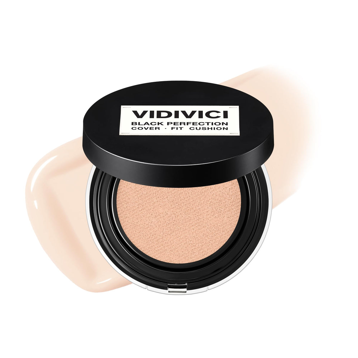 VIDIVICI Black Perfection Cover Fit Cushion | Flawless Slim Coverage Cushion Foundation, Korean Makeup, Sweat-Resistant, Semi-Matte Finish, Long-Lasting, Bulidable, 0.45 Oz. (No. 19N Porcelain)