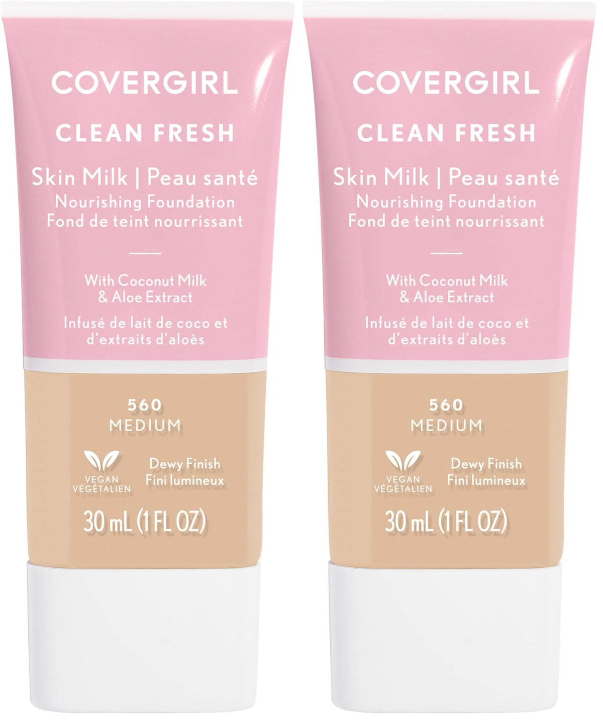 COVERGIRL Clean Fresh Nourishing Skin Tint, 550 Light/Medium, Liquid Foundation, Dewy Finish, Infused with Coconut & Aloe, Vegan Formula