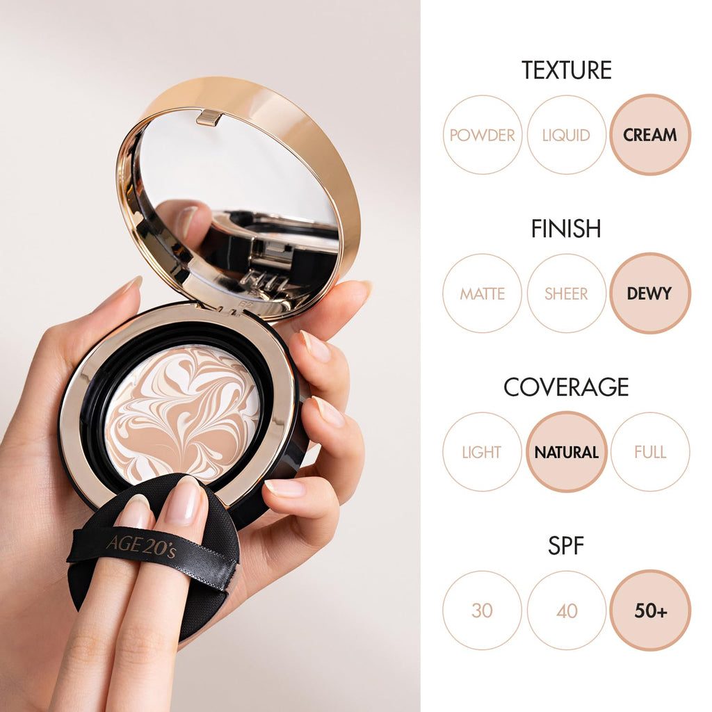 AGE20'S Signature Essence Pact SPF 50+ | Pack of 1 | 23W BEIGE | Cream Foundation, Dewy Finish, Natural Coverage | Korean Cushion Foundation