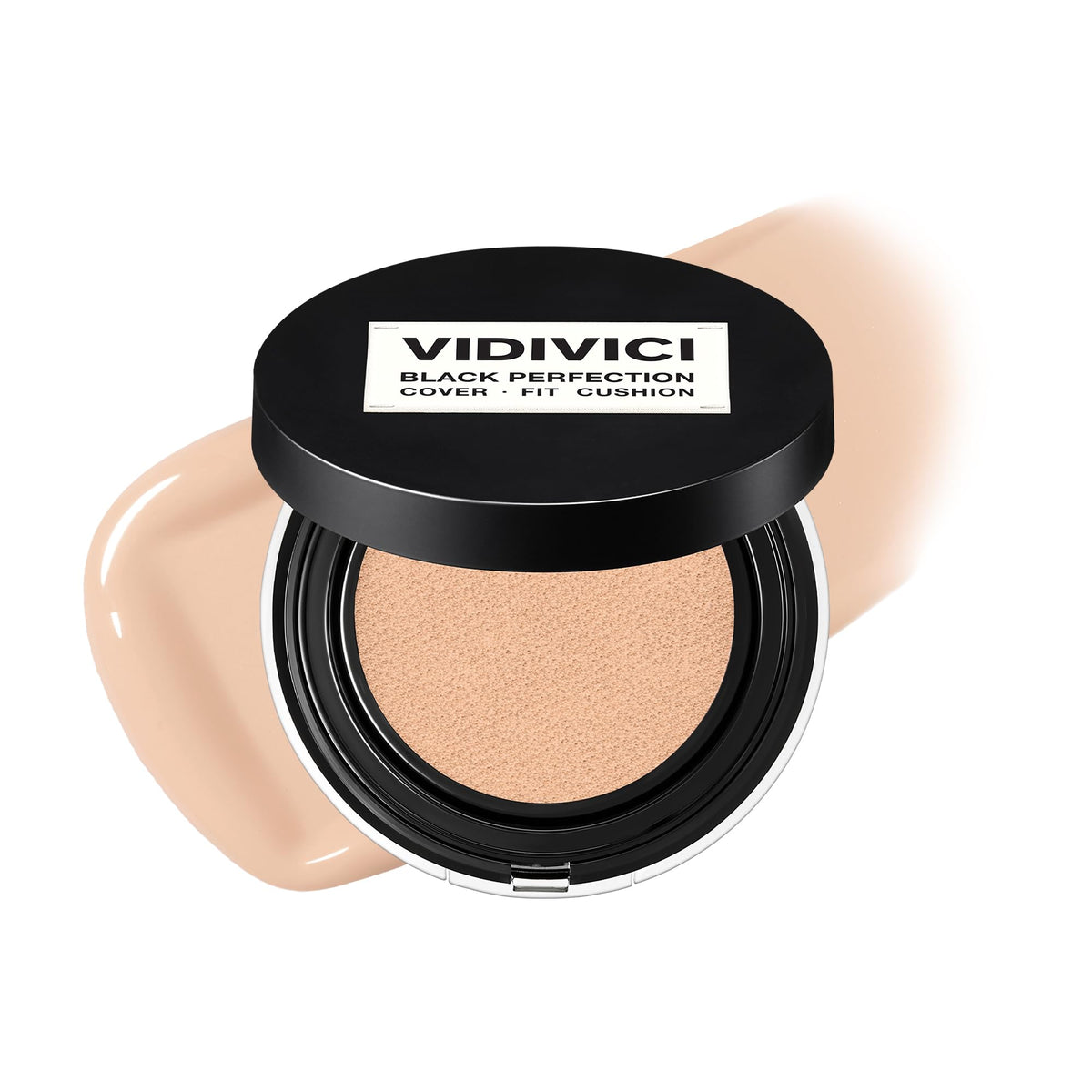 VIDIVICI Black Perfection Cover Fit Cushion | Flawless Slim Coverage Cushion Foundation, Korean Makeup, Sweat-Resistant, Semi-Matte Finish, Long-Lasting, Bulidable, 0.45 Oz. (No. 19N Porcelain)