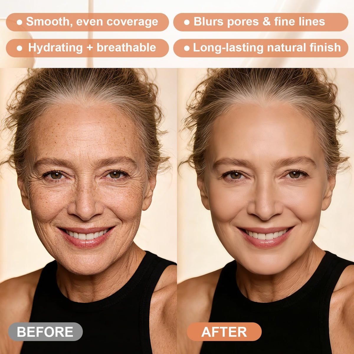 Natural Glow - Ideal for Light/Medium Complexions, Mushroom Head Air Cushion CC Cream - BB Cream Foundation for Older Women (Natural)