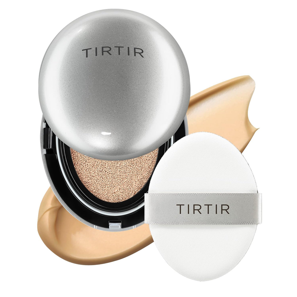 TIRTIR Mask Fit Aura Silver Cushion Foundation | Semi-glow Finish, Natural Coverage, Moisturizing, Lightweight, Korean cushion foundation (#21W Natural Ivory, Full Size, 0.63 Fl Oz)