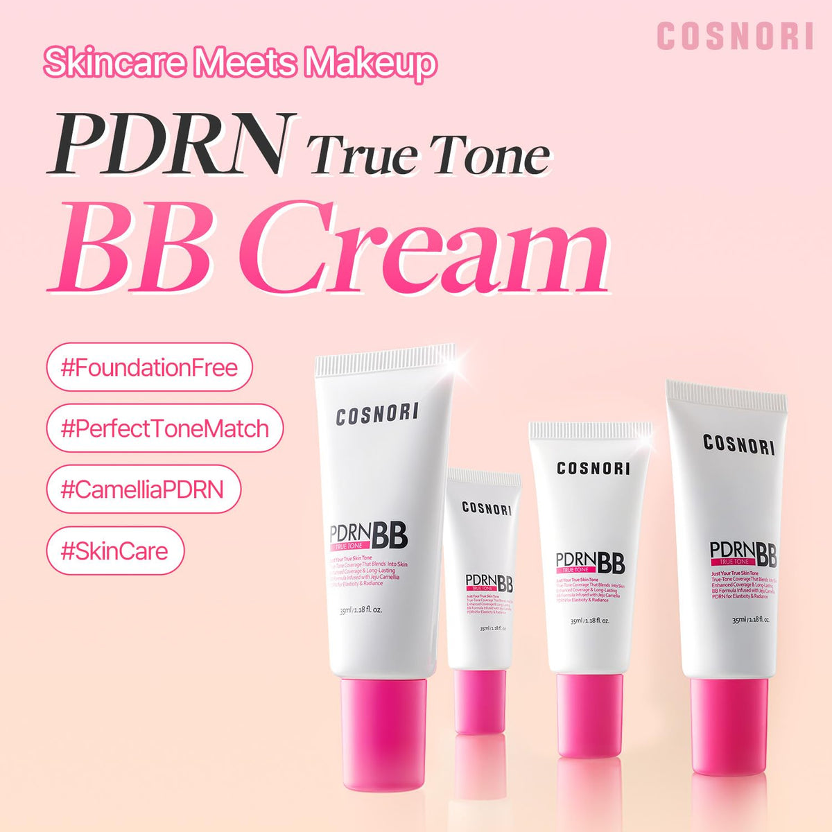COSNORI PDRN True Tone BB Cream 23 True Medium - Medium Beige with Neutral Warm Undertones, No Gray Cast, Soothing Formula with Camellia PDRN, Long Lasting Natural Coverage,Korean BB Cream, 1.18 Fl Oz