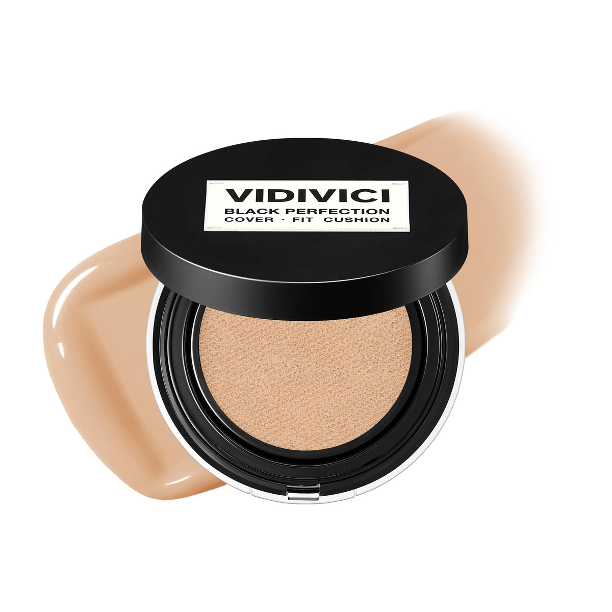 VIDIVICI Black Perfection Cover Fit Cushion | Flawless Slim Coverage Cushion Foundation, Korean Makeup, Sweat-Resistant, Semi-Matte Finish, Long-Lasting, Bulidable, 0.45 Oz. (No. 19N Porcelain)