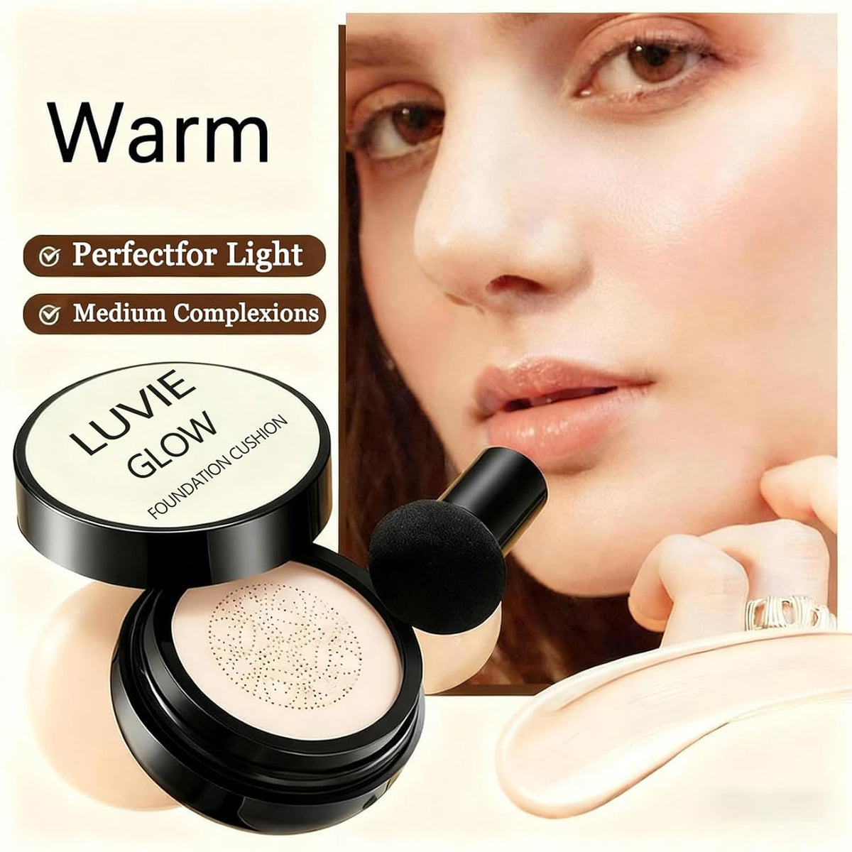 Foundation for Older Women | Warm - Perfect for Light/Medium Complexions | 2026 New Mushroom Head Air Cushion CC Cream Long-Lasting Full Coverage BB Cream | Moisturizing Even Skin for Mature Skin